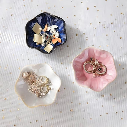 2Pcs Ceramic Jewelry Dish - Lotus Leaf Shape, for Ring Holder Necklace Small Key, Suitable for Mother Friend Sister, Gifts for Women, Cute Plate Trinket Tray, Home Decor (Grey & Blue)