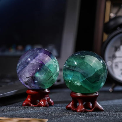 Nupuyai Natural Green Flourite Crystal Ball with Resin Stand, Healing Crystal Sphere for Home Decor 1.61"-1.97"(41mm-50mm)