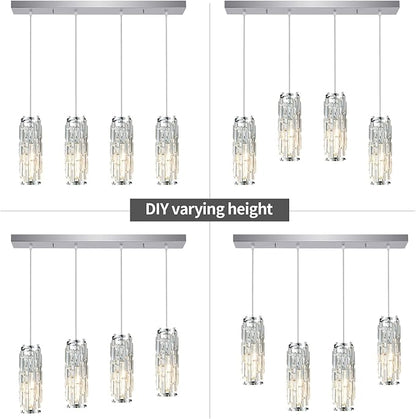 LMQNINE 4 Light Chrome Pendant Lighting Modern Pendant Light, Mini Crystal Chandeliers,Adjustable Pendant Light Fixture for Kitchen Island Dinning Room Bedroom(Chrome 4-Light)