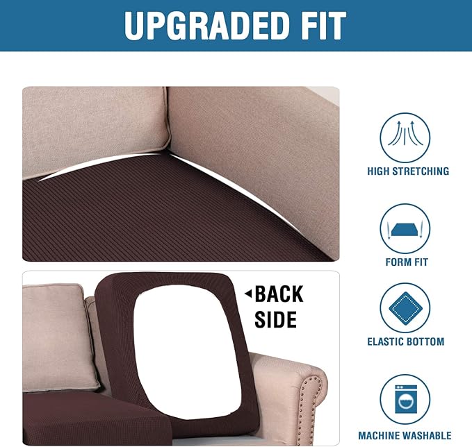 H.VERSAILTEX Multi-Pieces Sofa Slipcovers for 3 Seat Cushion Couch High Stretch Couch Cushion Covers Jacquard Textured Twill Fabric(3 Seat Covers Plus 3 Back Cushion Covers, Chocolate)