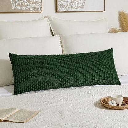 Kevin Textile 14x36 Inch Long Lumbar 1 Pack Boho Christmas Decorative Throw Pillow Cover Soft Striped Corduroy Rectangle Cushion Case Farmhouse Color Accent for Living Room Couch Sofa Bed, Dark Green