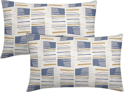 Blue Yellow Striped Lumbar Pillow Covers 12x20 Set of 2 Beige Pattern Neutral Decorative Outdoor Boho Pillowcases with Zipper Rustic Farmhouse Decorations Throw Cushion Cover Decor for Couch Sofa Bed