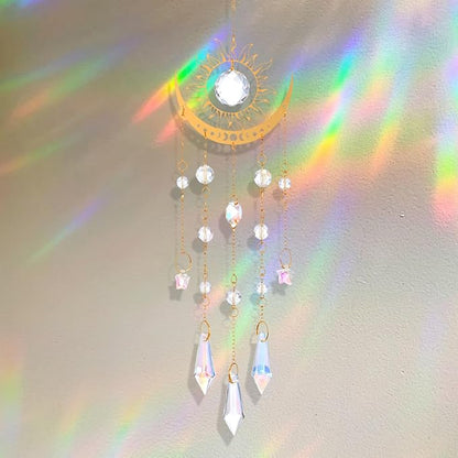 Crystal Suncatcher for Windows Hanging, Prism Rainbow Maker with Chain, Sun and Moon Catchers Indoor Outdoor Home Garden Decor, Gift for Christmas Mother’s Day Valentine’s