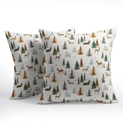 Watercolor Deer Spring Pillow Covers 24x24 Set of 2 Forest Tree Throw Pillow Covers Rustic Pillowcase Linen Decoration Farmhouse Soft Decorative Green Brown Cushion Case Couch for Indoor Home Decor