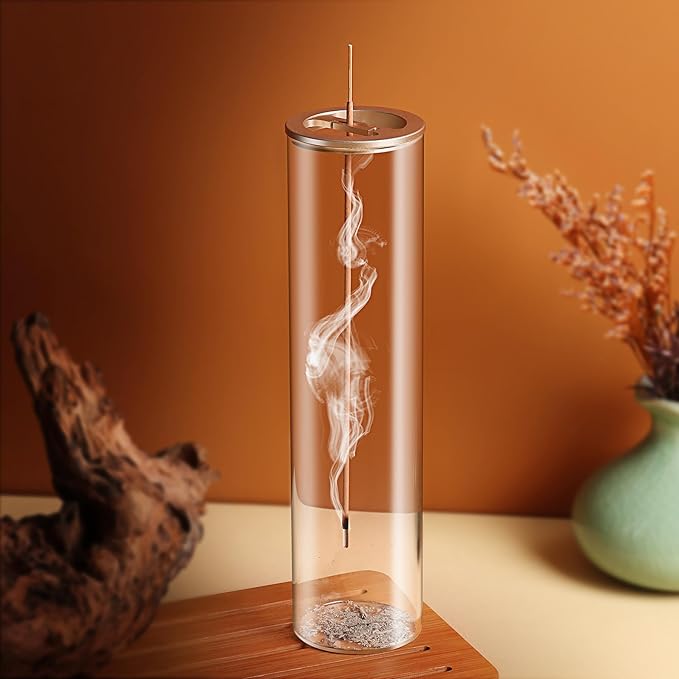 Incense Holder for Sticks [Anti-Ash Flying], Modern Insence-Stick Burner Holder with Removable Glass Ash Catcher, for Home Decor Yoga Meditation (Champagne Gold 2 Pack)