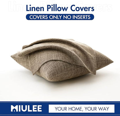 MIULEE Pack of 2 Decorative Linen Burlap Pillow Covers Farmhouse Boho Accent Pillowcases for Sofa Car Couch Bedroom Living Room Decor 18x18 Inch Brown