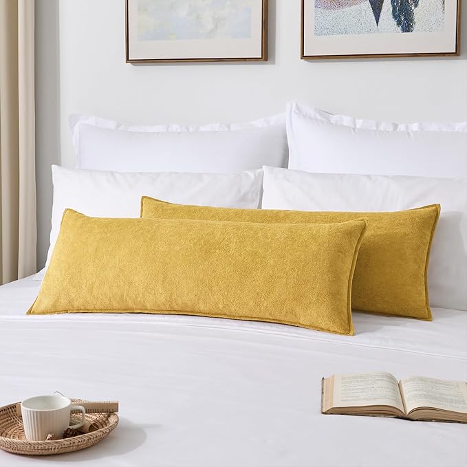 Kevin Textile 14x36 Inch Long Lumbar Cover 1 Pack Soft Boucle Textured Decorative Waterproof Rectangle Cushion Elegant Accent Pillows for Couch Sofa Chair Bed Home Decor Indoor Outdoor Mustard Yellow