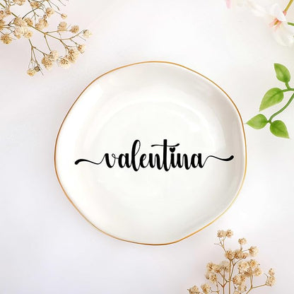 JoycuFF Valentina Personalized Name Ceramic Jewelry Tray, Mothers Day Christmas Anniversary Engagement Birthday Gifts for Women Couples, Trinket Dish for Rings Earrings Necklaces Bracelets Keys