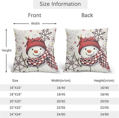 Christmas Pillow Covers 20x20 Set of 2 Red Snowman Throw Pillow Covers Winter Pillowcase Linen Decoration Farmhouse Bird Cozy Soft Cushion Case Couch for Indoor Outdoor Home Decor