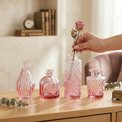 12 Pack Pink Glass Bud Vase Set, Small Vintage Vases for Centerpieces, Decorative Flower Vases for Wedding Home Table Decor