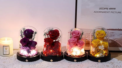 Flowers for Delivery, 3 Yellow Forever Roses in Glass Dome with LED, Preserved Real Rose, Valentines Day Anniversary Birthday Mothers Day Flower Gifts for Mom Her Women Wife Mother