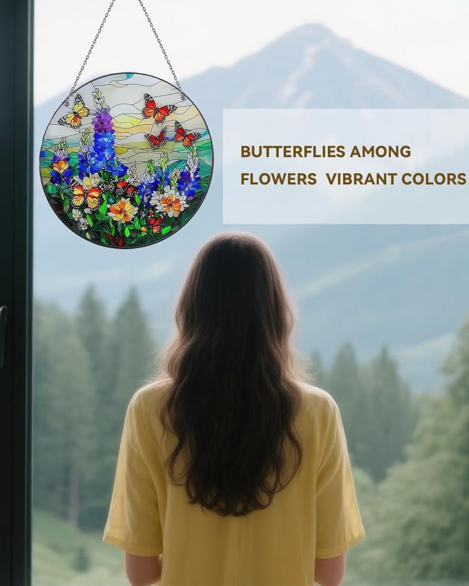 Butterfly Sun Catchers Indoor Window-Colorful Stained Acrylic Hanging for Window Doors Home Decoration,Christmas,Thanksgiving Day,Mother's Day Birthday Gift for Women,Men,and Mom(7.8 in)