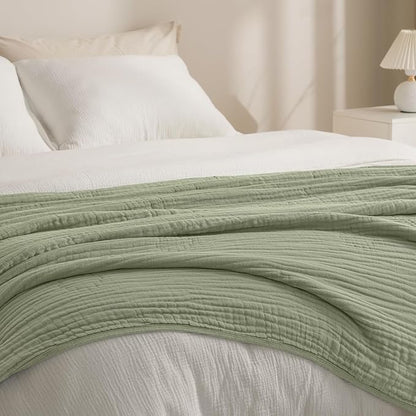 PHF Cooling Muslin Blanket Twin Size 60"x80", 6-Layer Lightweight Gauze Blanket Made from 35% Rayon Derived from Bamboo & 65% Cotton, Breathable & Ultra Soft Cozy for Hot Sleepers, Tea