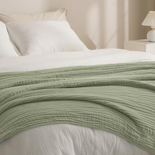 PHF Cooling Muslin Blanket Twin Size 60"x80", 6-Layer Lightweight Gauze Blanket Made from 35% Rayon Derived from Bamboo & 65% Cotton, Breathable & Ultra Soft Cozy for Hot Sleepers, Tea