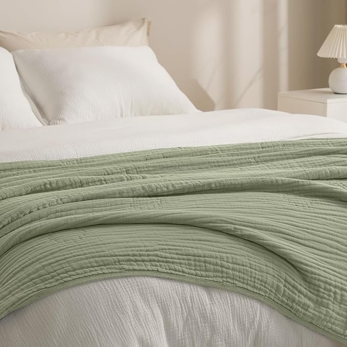 PHF Cooling Muslin Blanket Queen Size 90"x80", 6-Layer Lightweight Gauze Blanket Made from 35% Rayon Derived from Bamboo & 65% Cotton, Breathable & Ultra Soft Cozy for Hot Sleepers, Tea