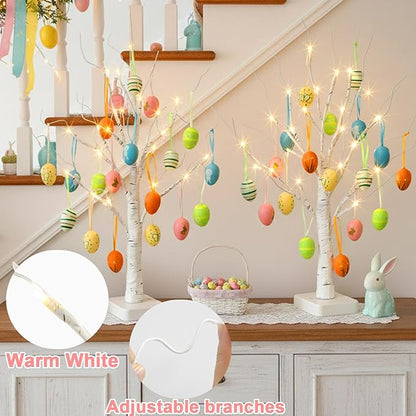 PEIDUO Easter Decorations, 24LT Easter Egg Tree for Home Decor, Lighted Tabletop Tree with 36 Multicolor Painted Eggs, Artificial Tree Decor for Spring Party Bedroom Classrooms (2PK)