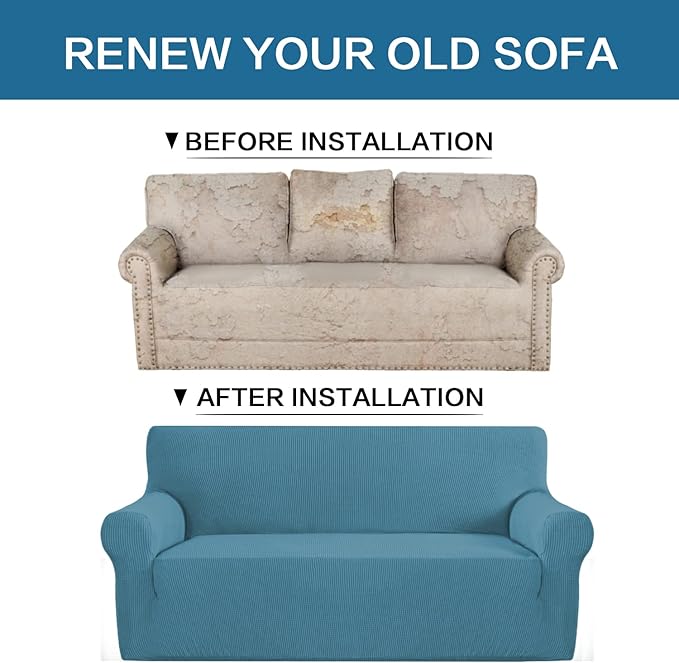 H.VERSAILTEX Armchair Cover High Stretch Sofa Slipcover 1 Piece Couch Covers for Sofa Durable Spandex Fabric Furniture Protector Non Skid Machine Washable(Armchair 31"-40", Storm Blue)