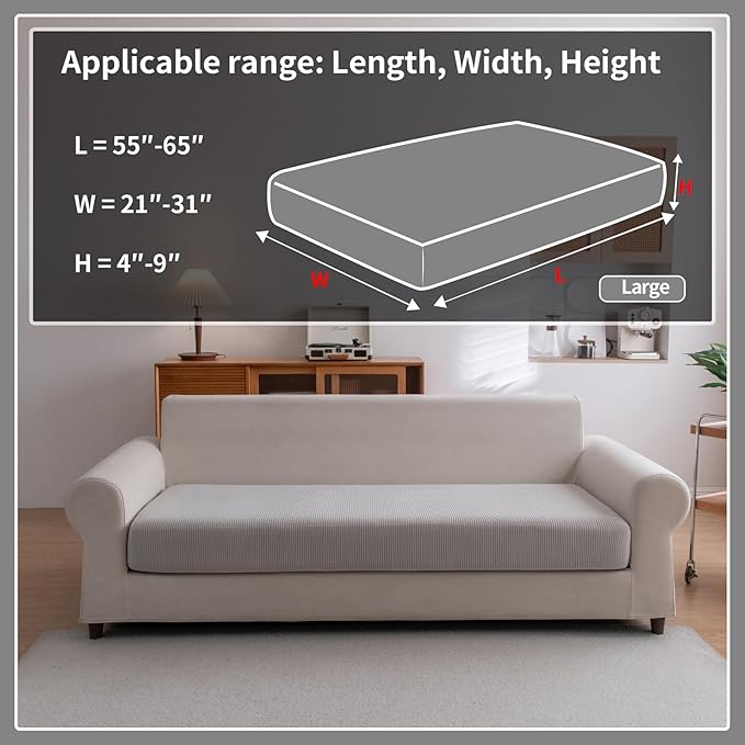 Sectional Couch Covers, Wear Resistant Stretch Sofa Covers Washable Soft Couch Cushion Covers Anti Slip Furniture Protector Sofa Slipcovers for Pets (1 Piece Large Cover, Light Gray)