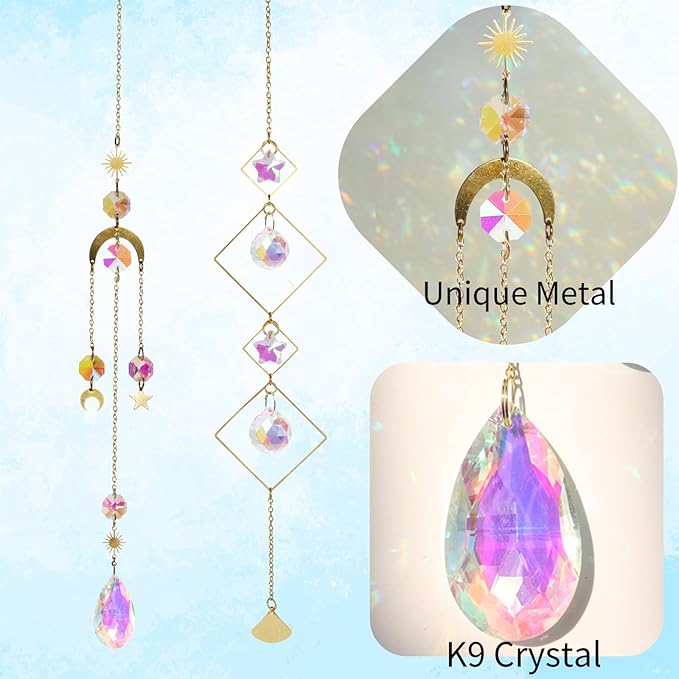 6pcs Crystal Suncatcher, Sun Catcher Hanging for Windows, Spiritual, Rainbow Maker, Crystal Indoor Garden Home Decor,Gemstone Prism（Set 2）