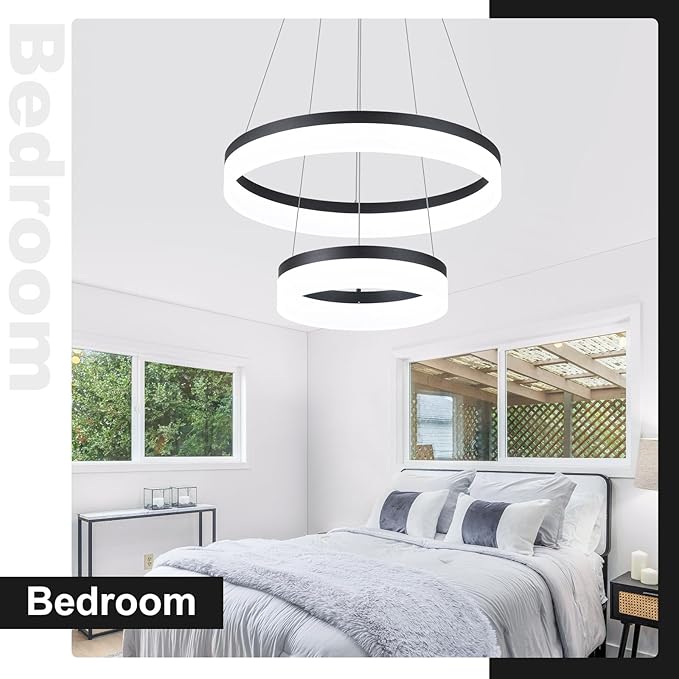 Buccleuch 2-Ring Modern LED Chandelier - Dimmable Black Round Pendant Light, Height Adjustable ETL-Certified Ceiling Light for Dining Room, Kitchen Island, Living Room, Bedroom, Foyer