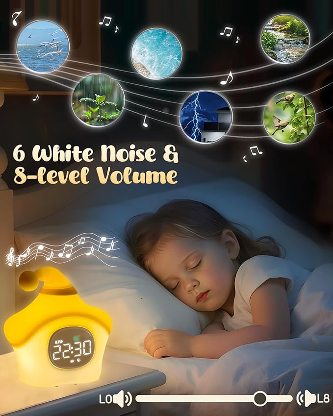 Star Alarm Clock with Night Light for Kids with Sleep Training and Sound Machine, Rechargeable Silicone Lamp OK to Wake Clock，Cute Animal Tabletop Lamp, Perfect Sleep Companion for Boys Girls, Yellow