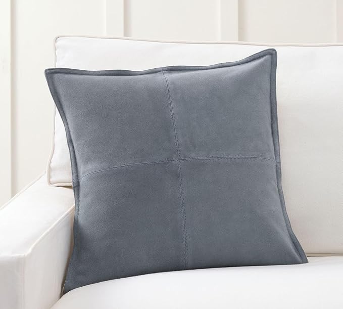Genuine Lamb Leather Cushion Pillow Cover - Luxury Leather Pillow Case - Modern, Boho, Farmhouse Home Decor - Bedroom Couch, Living Room, Sofa Bed (Suede - Chambray, 24" x 24")