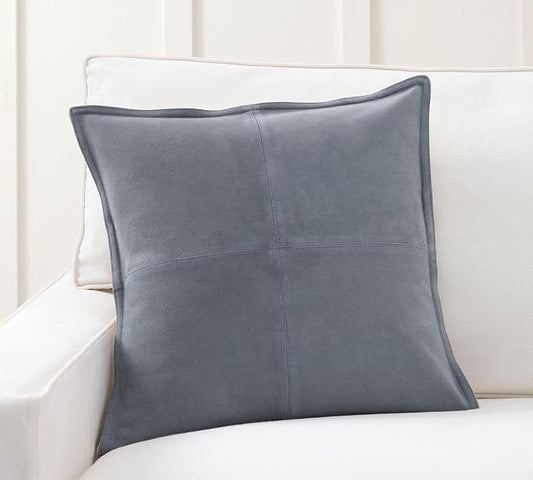 Genuine Lamb Leather Cushion Pillow Cover - Luxury Leather Pillow Case - Modern, Boho, Farmhouse Home Decor - Bedroom Couch, Living Room, Sofa Bed (Suede - Chambray, 24" x 24")