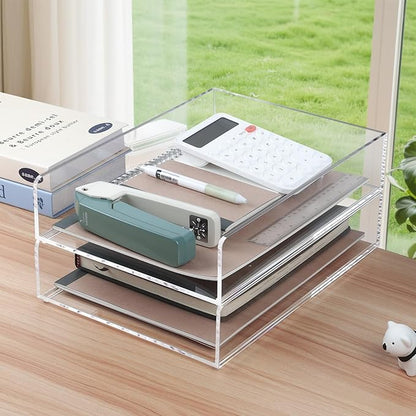 4 Pack Acrylic Paper Tray Organizer for Desk Clear File Organizer,Acrylic Desk Organizers and Accessories Sorter,Perfect for File Paper, Ipad, Letter, A4 Office File, Books, Notes.(Vertical)
