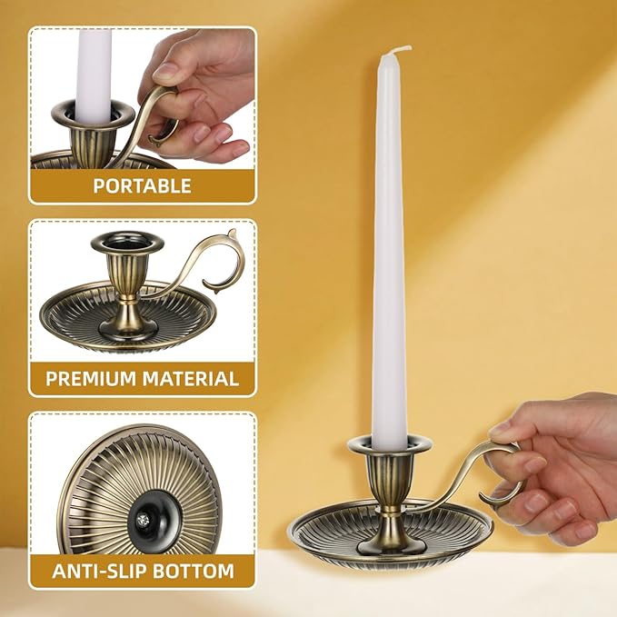 BESPORTBLE Vintage Taper Candle Holders with Handle: 1Pcs Retro Candlestick Holders Vintage for Easter Table - Antique Decor for Kitchen and Entryway Decor - Home Décor Accents Candle Sticks