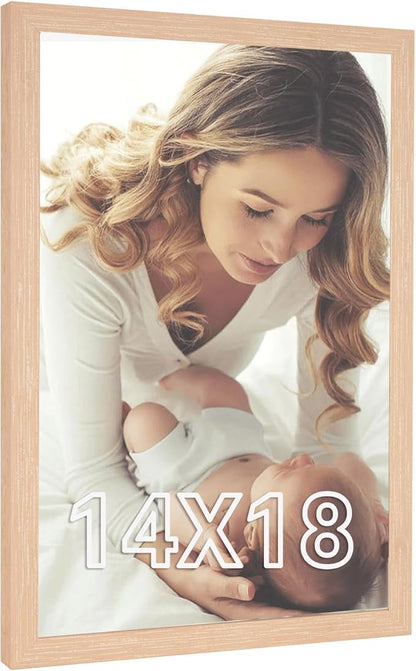 14x18 Frame Natural Woodgrain,Rustic 18x14 Picture Frame Beige, Art Pic Hanging Poster Frame, 14 by 18 Gallery Family Concert Portrait Photo Frame Anniversary/Birthday/Wedding/Thank you/Christmas Gift
