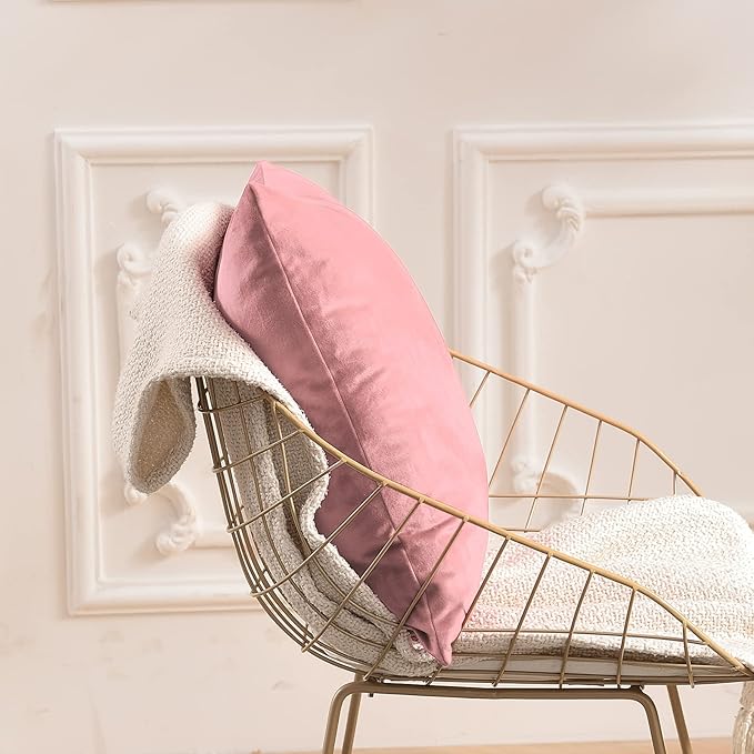 FY FIBER HOUSE Pack of 2 Velvet Throw Pillow Covers Decorative Square Pillowcase Soft Solid Cushion Case for Sofa/Couch Use, 20 x 20 Inch Pink