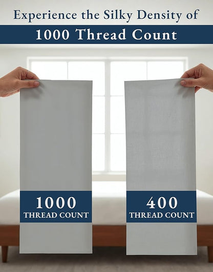 LANE LINEN 100% Cotton Full Bed Sheets - 1000 Thread Count, Sustainably Produced Luxury Hotel Like Thick Full Size Sheets Set, Naturally Temperature Regulating Machine Washable Cotton Sheets - Silver