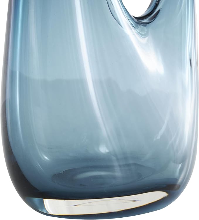 Deco 79 Glass Abstract Decorative Vase Ombre Centerpiece Vase with Cutout Handle and Elongated Opening, Flower Vase for Home Decoration 9" x 4" x 16", Blue