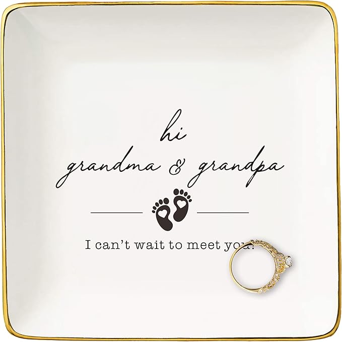 NZY Grandparents Gift-First Time Grandparents-Grandma Gift-Baby Announcement-Pregnancy Announcement Gifts for Grandparents-Grandpa Grandma to Be-Jewelry Tray Trinket Holder Ring Dish-Christmas Gift