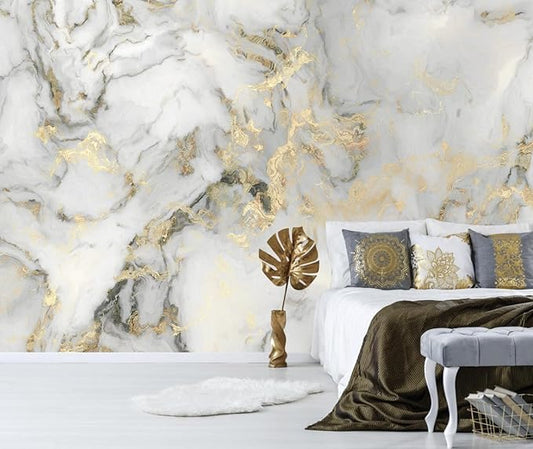 Abstract Marble Wallpaper Gold Art Textured Wall Mural Office Living Room（Not Peel and Stick）