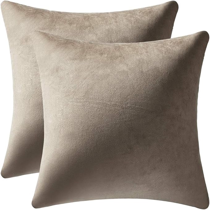 26x26 Euro Pillow Covers : 2 Pack Cozy Soft Velvet Oversized Couch Pillow Shams, Square Throw Pillow Cases for Living Room Sofa, Taupe