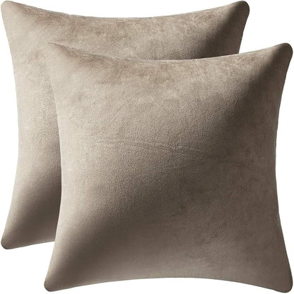 Decorative Pillow Covers 24x24 Taupe: 2 Pack Cozy Soft Velvet Square Throw Pillow Cases for Farmhouse Home Decor