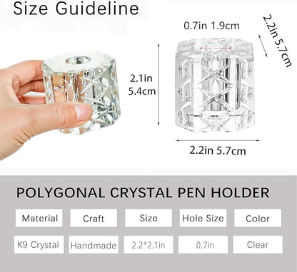 QFkris Fancy Crystal Single Pen Holder for Desk, Glass Fountain Pen Stand, 2.2" Feather Pencil Holder for Office Desktop Decoration, Gift for Man Woman Students Teachers Father Boyfriend