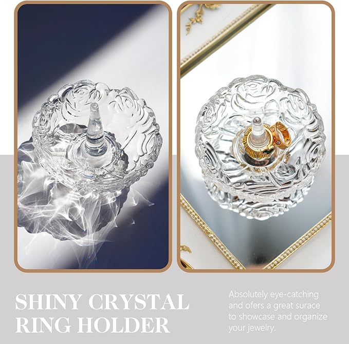 H&D HYALINE & DORA 4”Clear Crystal Ring Holder,Round Glass Ring Dish,Jewelry Rack Ring Holder for Wedding,Jewelry Display Gifts for Mom Wife Girlfriend