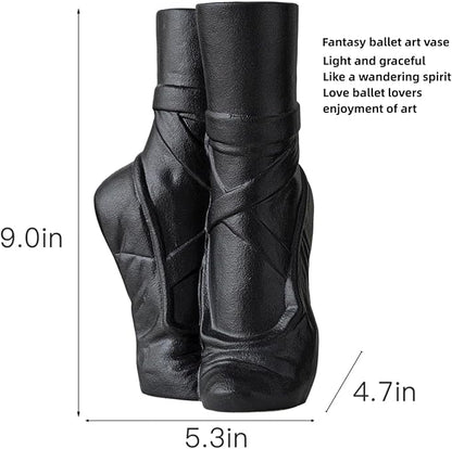 Fantasy Ballet Shoe Modern Ceramic Vase, Nordic Art Ins Style Decorative Aesthetic Foot Flower Vase for Home Living Room Table Bookshelf Decor (Matte Black W 6" X H 9")