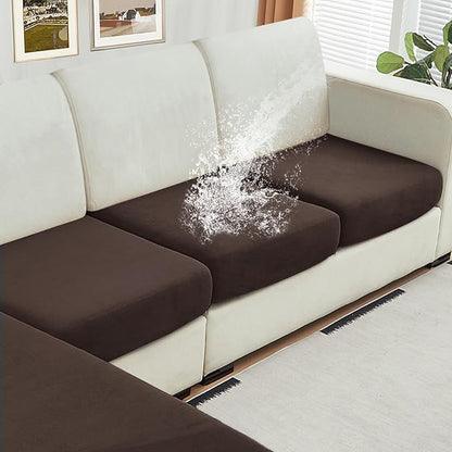 NAISI Waterproof Couch Cushion Covers Thick Velvet Fabric Washable Sofa Slipcovers 3 Pieces Individual Sectional Couch Covers with Elastic Bottom(3 Pcs for 3-Seat or Backrest,Coffee)