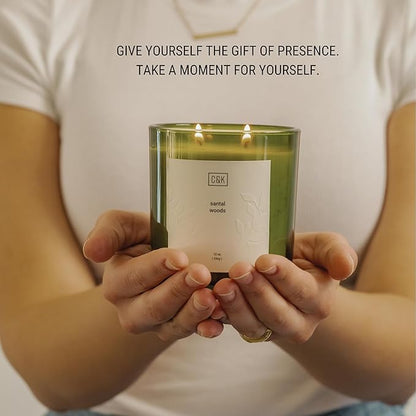 Craft & Kin 12oz Santal Woods Scented Candle for Home | Premium Green Winter Scented Candles for Men | Made with Natural Soy | Gifts for Men and Women | Nature Collection