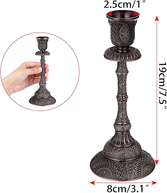 OwnMy Set of 2 Vintage Taper Candle Holders Tall Metal Taper Candlestick Holders, Elegant Taper Candle Stands Red Bronze Taper Candelabra Set for Dining Table Centerpieces Wedding Candlestick Decors