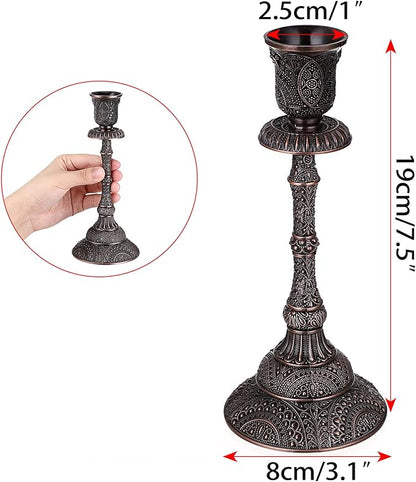 OwnMy Set of 2 Vintage Taper Candle Holders Tall Metal Taper Candlestick Holders, Elegant Taper Candle Stands Red Bronze Taper Candelabra Set for Dining Table Centerpieces Wedding Candlestick Decors