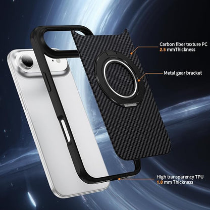 Mag-Stand Carbon Fiber Case for iPhone 17 Air, 360° Rotate Magnetic Stand, Compatible with MagSafe, 15FT Military Protection, Slim Shockproof Magnetic Kickstand Mag Phone Case for Men Women