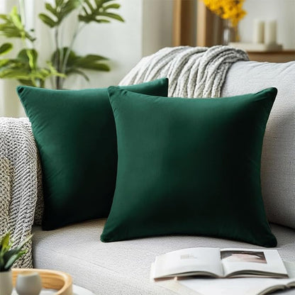 QUORGVES Green Velvet Pillow Covers 20x20 Inch Set of 2, Soft Solid Decorative Square Throw Pillow Covers, Decor Cushion Covers for Bed Sofa Couch Bedroom Living Room - Dark Forest Hunter Emerald
