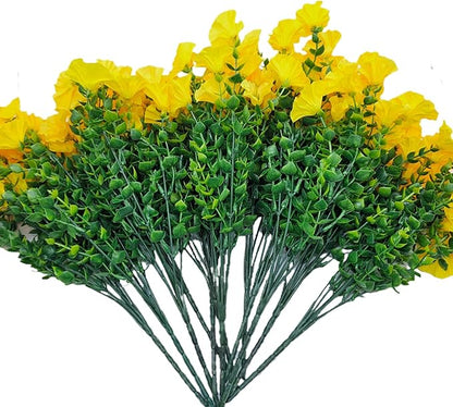Artificial Silk Flowers for Outdoor Decoration,12 Bundles Faux Flowers Colorful Morning Glory with Eucalyptus Fake Plants Greenery UV Resistant for Outside Front Door Planter Porch Patio Yard