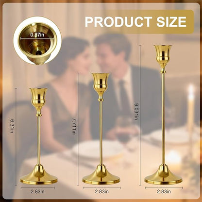 Candlestick Holders 6pcs Gold Candle Holders, Brass Metal Taper Candle Holders, Vintage Modern Decorative Centerpiece Candle Sticks Holder Decor for Table Mantel Wedding Party Housewarming Gift