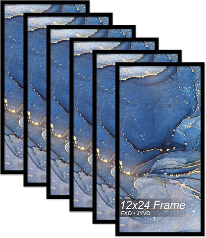12x24 Picture Frame Set of 6, Black Frame for 12 x 24 Inch Picture Poster Photo, Light Weight and High Transparent 12 by 24 Frame for Wall - 6 Pack/Black/12 x24