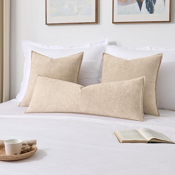 Kevin Textile 14x36 Inch Long Lumbar Cover 1 Pack Soft Boucle Textured Decorative Waterproof Rectangle Cushion Elegant Accent Pillows for Couch Sofa Chair Bed Home Decor Indoor Outdoor Beige